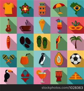 Brazil icons set. Flat set of brazil vector icons for web design. Brazil icons set, flat style