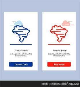 Brazil, Map, Country Blue and Red Download and Buy Now web Widget Card Template