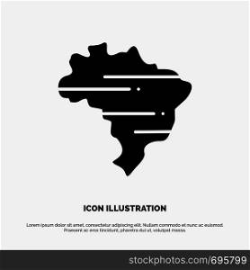 Brazil, Map, Country Solid Black Glyph Icon