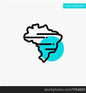 Brazil, Map, Country turquoise highlight circle point Vector icon