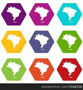 Brazil map icons 9 set coloful isolated on white for web. Brazil map icons set 9 vector