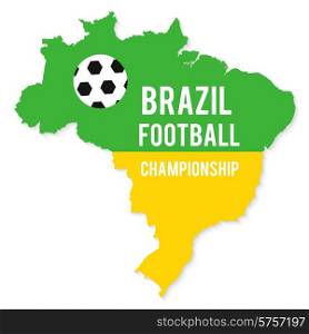 Brazil map in the colors of the flag with soccer ball and text of Brazil football championship 2014