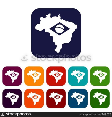Brazil map with flag icons set vector illustration in flat style In colors red, blue, green and other. Brazil map with flag icons set flat