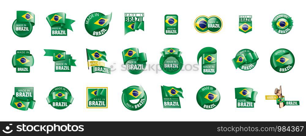 Brazil national flag, vector illustration on a white background. Brazil flag, vector illustration on a white background