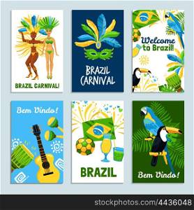 Brazil Poster Set. Set of colorful posters with traditional elements of brazil nature and culture vector illustration