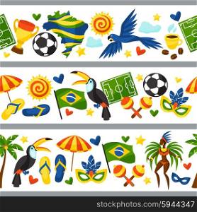 Brazil seamless borders with stylized objects and cultural symbols. Brazil seamless borders with stylized objects and cultural symbols.