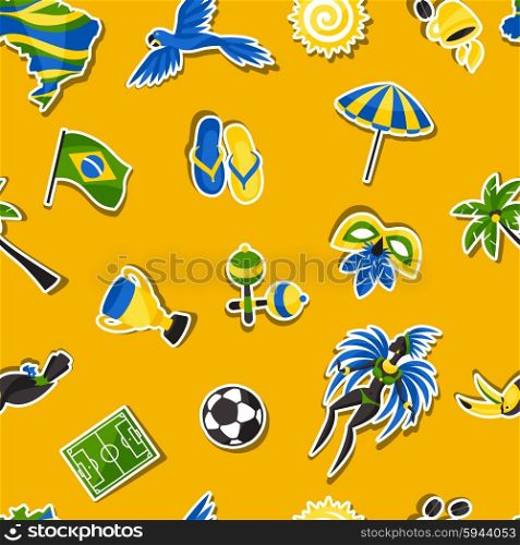 Brazil seamless pattern with sticker objects and cultural symbols. Brazil seamless pattern with sticker objects and cultural symbols.