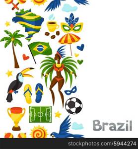 Brazil seamless pattern with stylized objects and cultural symbols. Brazil seamless pattern with stylized objects and cultural symbols.