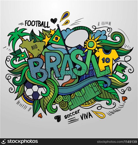 Brazil Summer 2014 Vector footbal hand lettering and doodles elements background
