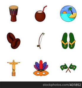 Brazil tourists attractions icons set. Cartoon illustration of 9 Brazil tourists attractions vector icons for web. Brazil tourists attractions icons set
