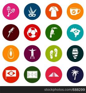 Brazil travel symbols icons many colors set isolated on white for digital marketing. Brazil travel symbols icons many colors set