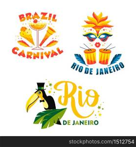 Brazilian Carnival. Big set of vector emblems. Design elements.. Brazilian Carnival. Big set of vector emblems