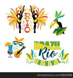 Brazilian Carnival. Big set of vector emblems. Design elements.. Brazilian Carnival. Big set of vector emblems
