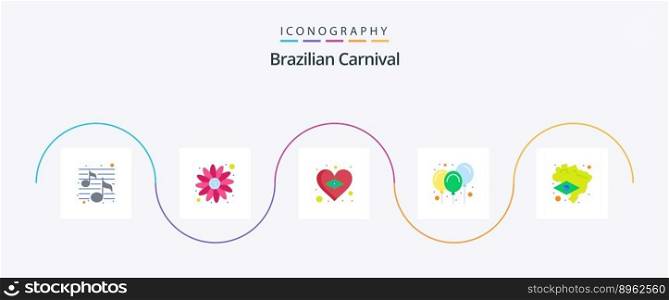 Brazilian Carnival Flat 5 Icon Pack Including map. brazil. flag. decoration. air