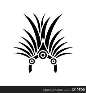 Brazilian carnival headwear black glyph icon. Crown with palm leaves and jewels. Traditional wear. Ethnic festival. Masquerade parade. Silhouette symbol on white space. Vector isolated illustration