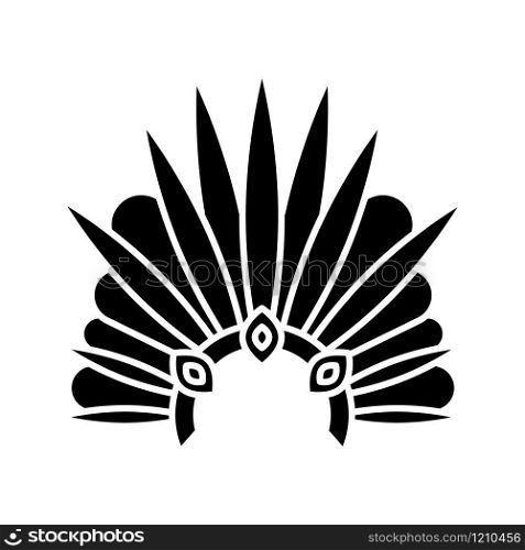 Brazilian carnival headwear black glyph icon. Crown with plumage and jewels. Traditional wear. Ethnic festival. Masquerade parade. Silhouette symbol on white space. Vector isolated illustration