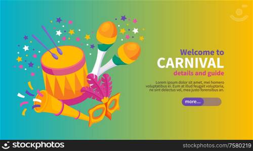 Brazilian carnival isometric poster with music and dancing symbols vector illustration