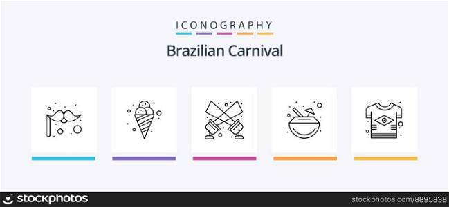 Brazilian Carnival Line 5 Icon Pack Including map. brazil. cinema. color. cloud. Creative Icons Design