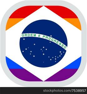 Brazilian LGBT Rainbow flag, rounded square shape icon on white background, vector illustration. rounded square with flag pride lgbt