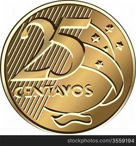 Brazilian money, twenty-five centavo bronze coin