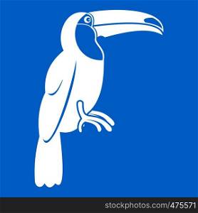Brazilian toucan icon white isolated on blue background vector illustration. Brazilian toucan icon white