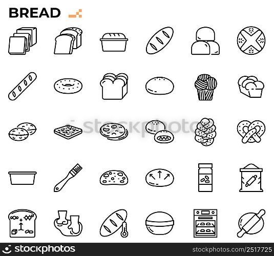 bread and baking icon set for bakery store, restaurant, cafe menu, websites, presentations, books.