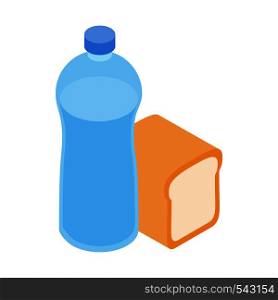Bread and water for refugees icon in isometric 3d style isolated on white background. War and evacuation symbol. Bread and water for refugees icon, isometric style