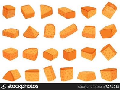 Bread croutons icons set cartoon vector. Small food. Cooking cube. Bread croutons icons set cartoon vector. Small food