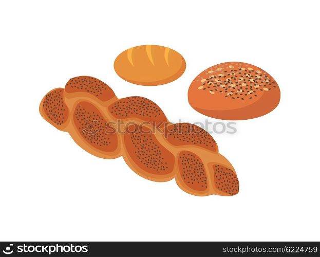 Bread design flat isolated white. Bakery and bread isolated, food healthy, meal loaf and toast breakfast, nutrition bake and baguette natural and snack cereal, lunch culinary, vector illustration