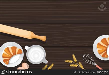 Bread Food Utensil on Cooking Wooden Table Kitchen Backdrop Illustration