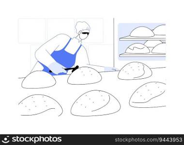 Bread forming abstract concept vector illustration. Factory worker in uniform forming bread, flour products manufacturing, food industry, bakery sector, work with dough abstract metaphor.. Bread forming abstract concept vector illustration.
