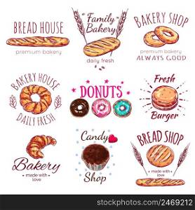 Bread house logo set with bread house premium bakery bread shop descriptions par example vector illustration. Bread House Logo Set