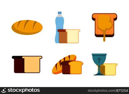 Bread icon set. Flat set of bread vector icons for web design isolated on white background. Bread icon set, flat style
