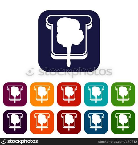 Bread icons set vector illustration in flat style in colors red, blue, green, and other. Bread icons set