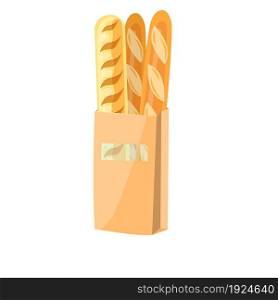 Bread in a paper bag. Loaf, Baguette in the papers package. Vector illustration.. Bread in a paper bag.