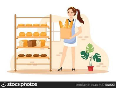 Bread Mill Illustration with Wheat Sacks, Various Breads and Windmill for Web Banner or Landing Page in Flat Cartoon Hand Drawn Templates