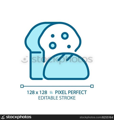 Bread pixel perfect blue RGB color icon. Bakery department. Fresh baked. Food category. Breakfast menu. Whole wheat. Isolated vector illustration. Simple filled line drawing. Editable stroke. Bread pixel perfect blue RGB color icon