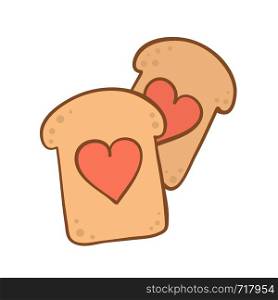 bread slice and heart for valentine day card design