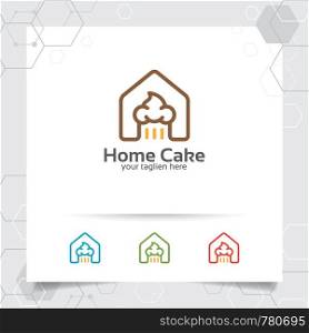 Bread vector logo design with concept of home and cake icon illustration for bakery.