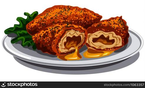 breaded chicken kiev cutlets on plate. chicken kiev cutlets