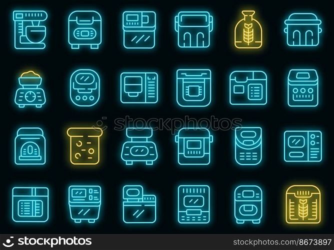 Breadmaker icons set outline vector. Kitchen machine. Machine food vector neon. Breadmaker icons set outline vector. Kitchen machine vector neon