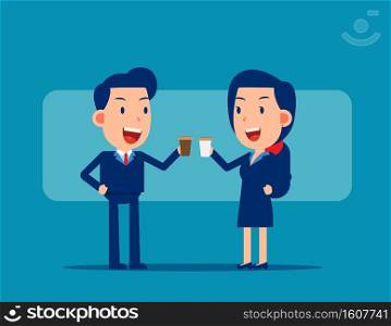Break at work time. Office workers concept. Cute business flat cartoon vector design.