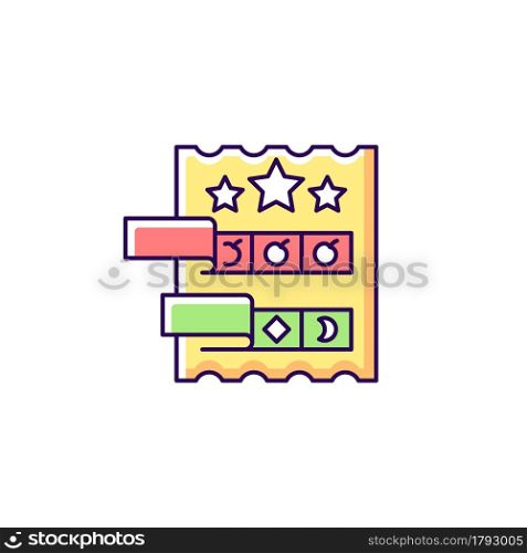 Break open lottery ticket RGB color icon. Paper-style game. Instant prizes for winning combinations. Revealing matching symbols for cash win. Isolated vector illustration. Simple filled line drawing. Break open lottery ticket RGB color icon