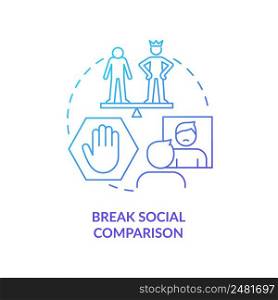Break social comparison blue gradient concept icon. Self esteem issues. Social media detox reason abstract idea thin line illustration. Isolated outline drawing. Myriad Pro-Bold font used. Break social comparison blue gradient concept icon