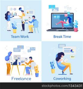 Break Time. Freelance. Team Work. Coworking. Young Female Freelancer Sitting Office Chair. Team Professionals working Success Strategy and Creative Ideas for Business and Management.