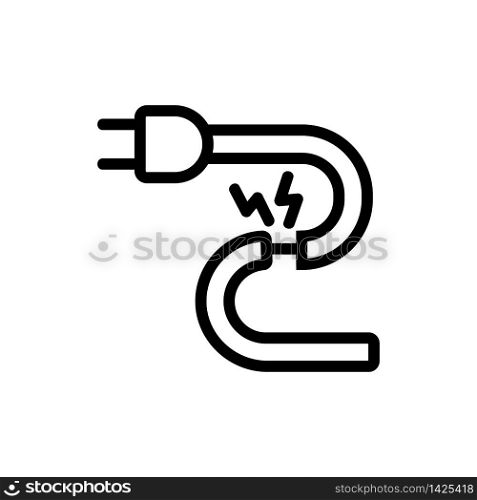 breakdown in electric cord icon vector. breakdown in electric cord sign. isolated contour symbol illustration. breakdown in electric cord icon vector outline illustration