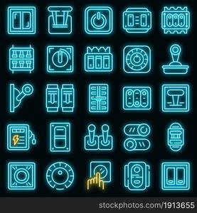 Breaker switch icons set. Outline set of breaker switch vector icons neon color on black. Breaker switch icons set vector neon