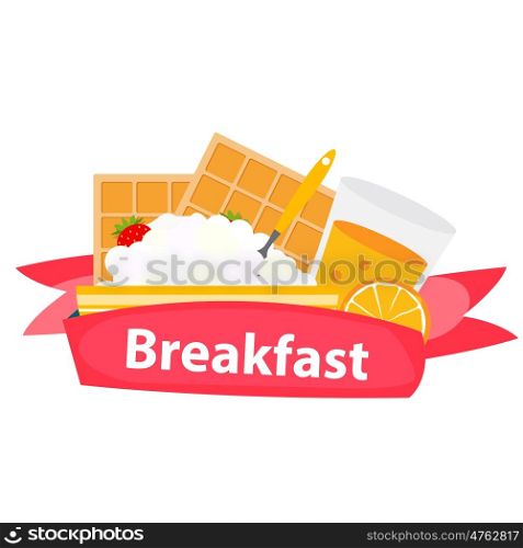 Breakfast Cereal Oatmeal and Orange Juice, Icon in Modern Flat Style Vector Illustration EPS10
