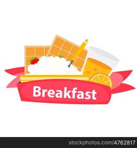 Breakfast Cereal Oatmeal and Orange Juice, Icon in Modern Flat Style Vector Illustration EPS10