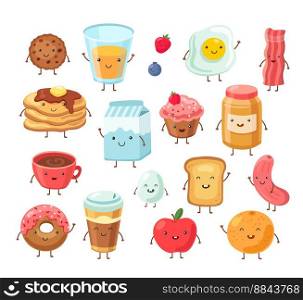 Breakfast food characters funny cartoon lunch vector image